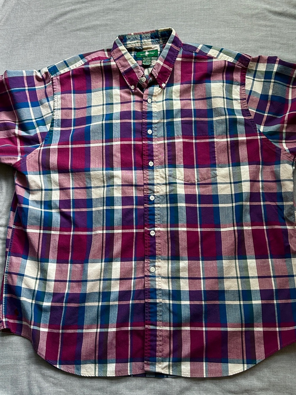 Hunt Club men’s button down plaid short sleeve shirt